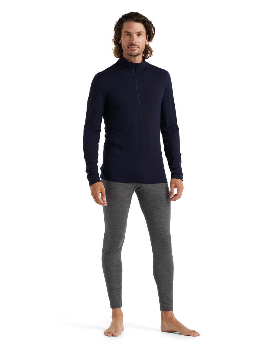 Midnight Navy Men's Icebreaker Merino 200 Oasis Long Sleeve Half Zip Thermal Top Base Layers | USA 1359OKIR